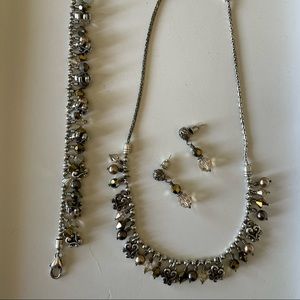 3pc Brighton Set, Silver with Amber accents, Necklace, Bracelet and Earrings